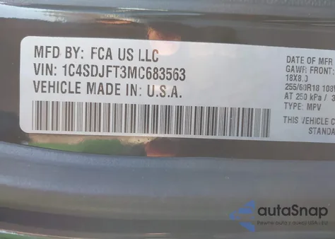 2021 Dodge Durango Pursuit Awd из США, поврежденный, VIN 1C4SDJFT3MC683563